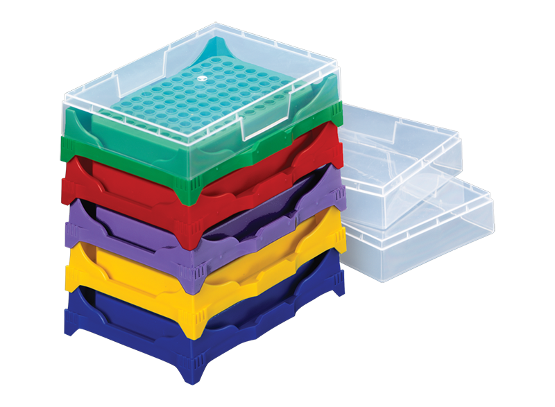 I5240-09-CASE 96 Well Stacking PCR Work-up rack with lid, assorted col ...